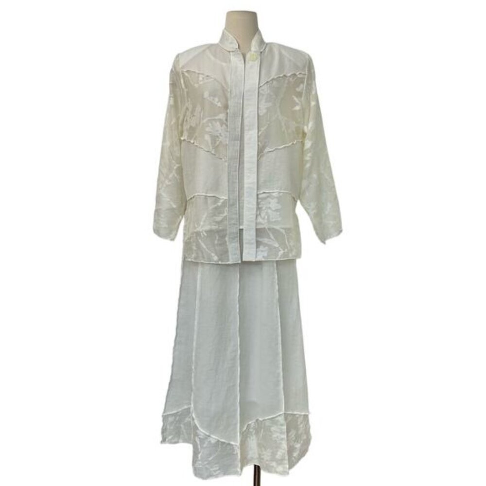 IC by Connie K 3-Piece Set Tank Blazer Skirt White Floral Vintage  Medium